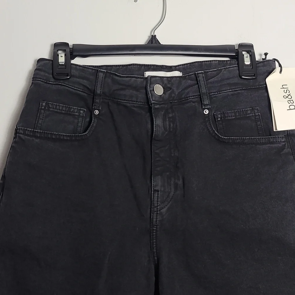BA&SH NWT Brune Bermuda Blackstone Lady Long Shorts Demin Cotton Black Size 2